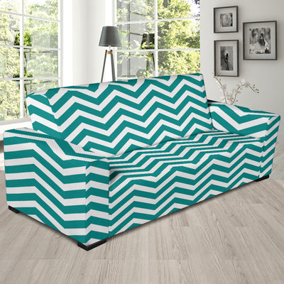 Chevron Teal Pattern Print Design 02 Sofa Slipcover