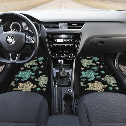 Sea Turtle Stamp Pattern Car Floor Mats Front Back