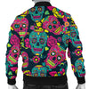 Sugar Skull Floral Design Themed Print Men Bomber Jacket