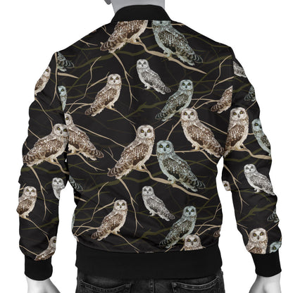 Owl Branch Themed Design Print Men Bomber Jacket
