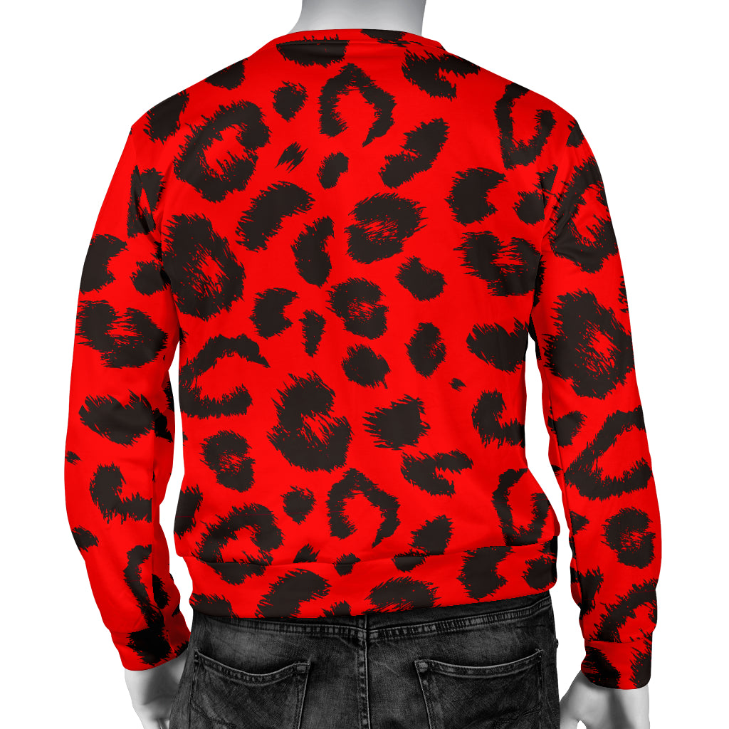 Leopard Red Skin Print Men Long Sleeve Sweatshirt