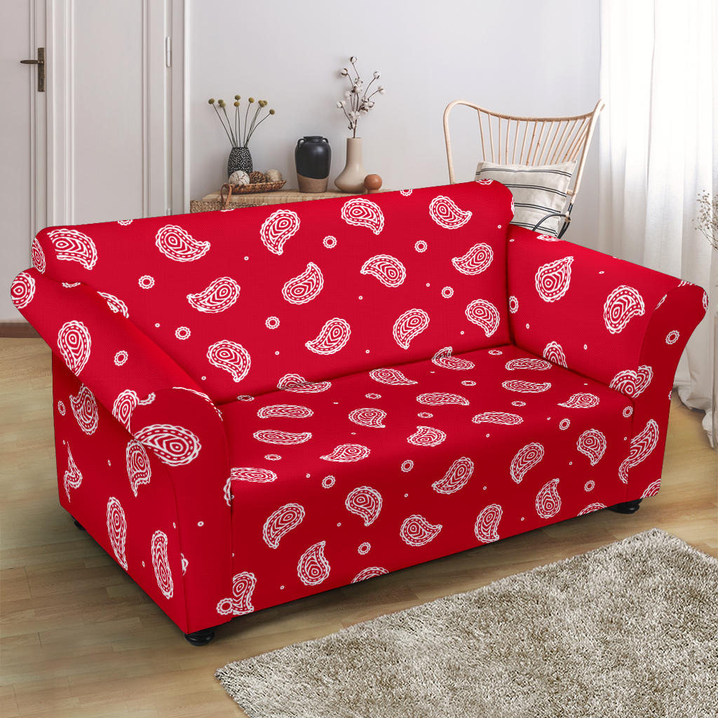 Bandana Red Paisley Print Design LKS305 Loveseat Couch Slipcover