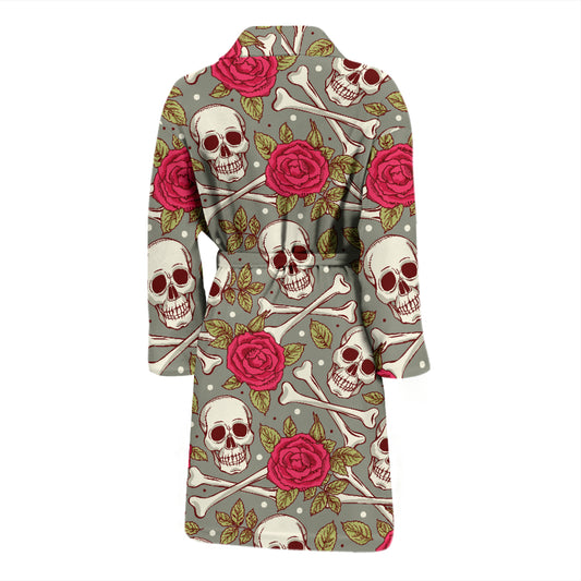 Skull Bone Rose Print Design LKS303 Men Bathrobe