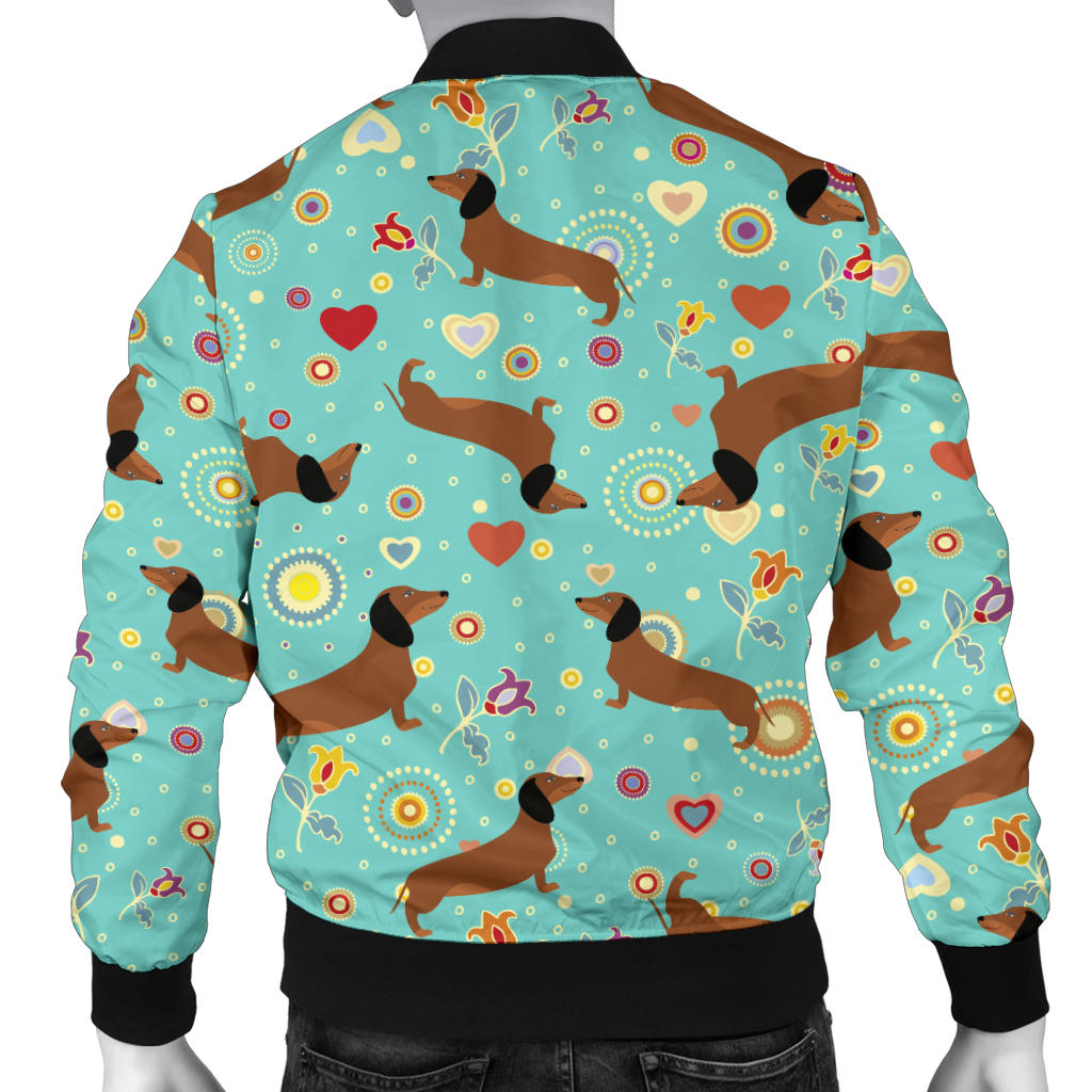 Dachshund with Floral Print Pattern Men Bomber Jacket