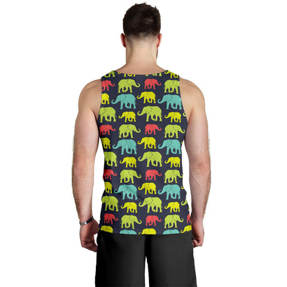 Elephant Neon Color Print Pattern Men Tank Top