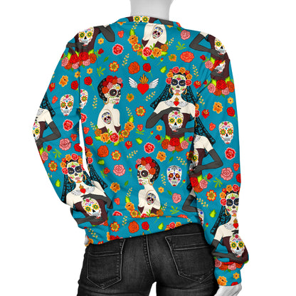 Day of the Dead Old School Girl Design Women Long Sleeve Sweatshirt