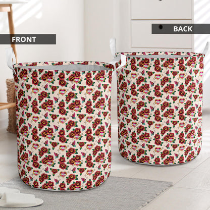 Old School Tattoo Rose Pattern Laundry Basket