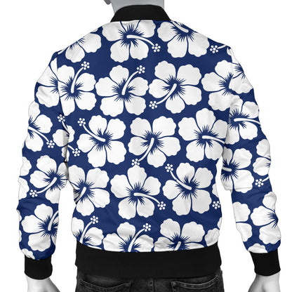 Hibiscus Blue Hawaiian Flower Pattern Men Bomber Jacket