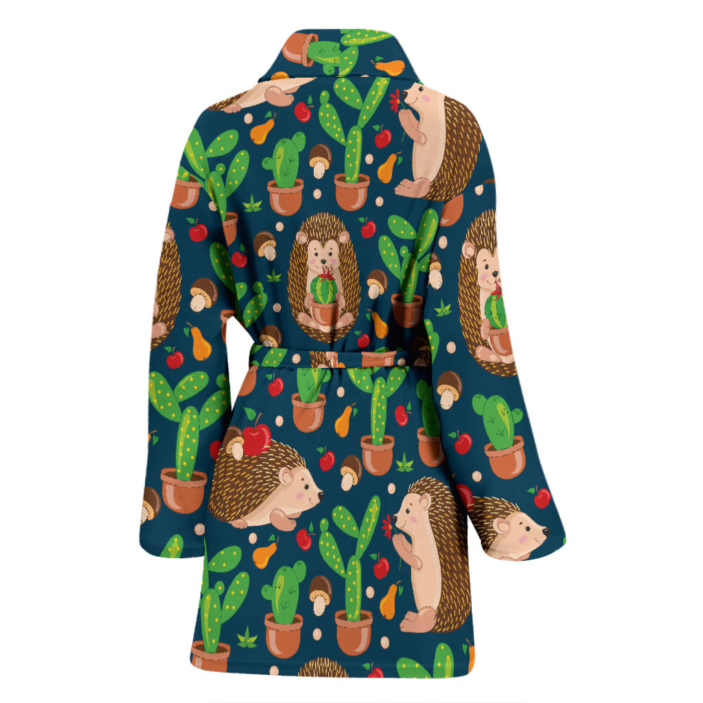 Hedgehog Cactus Pattern Print Design 04 Women Bathrobe