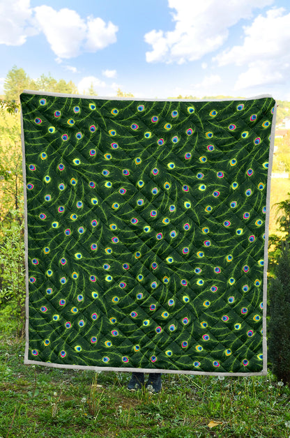 Peacock Feather Green Design Print Quilt Bedspread