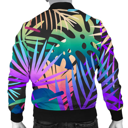 Neon Flower Tropical Palm Leaves Men Bomber Jacket