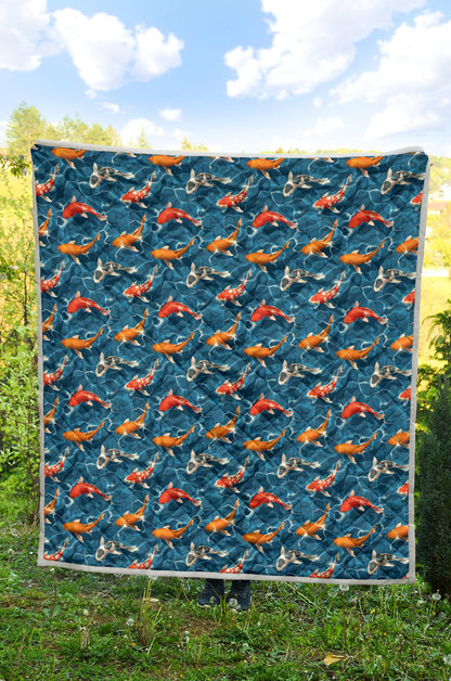 Koi Carp Water Design Themed Print Quilt Bedspread