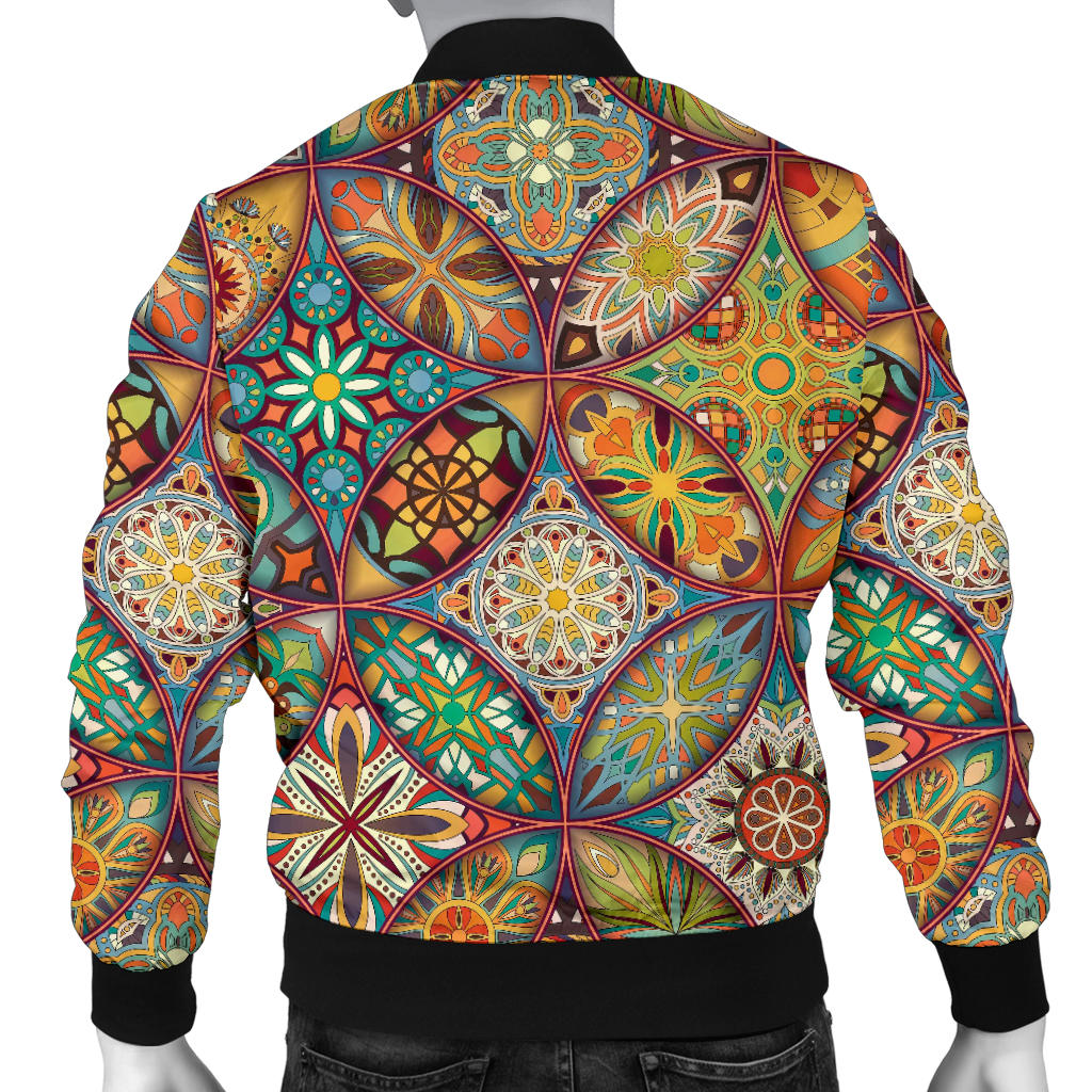 Mandala Flower Themed Design Print Men Bomber Jacket