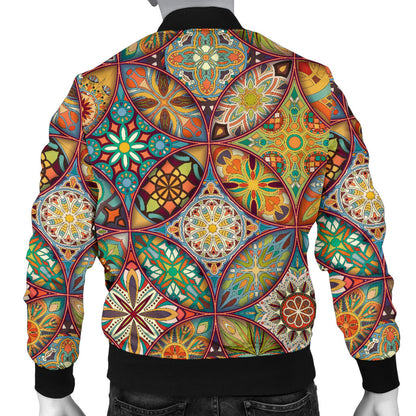 Mandala Flower Themed Design Print Men Bomber Jacket