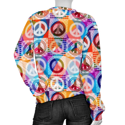Peace Sign Patchwork Design Print Women Long Sleeve Sweatshirt
