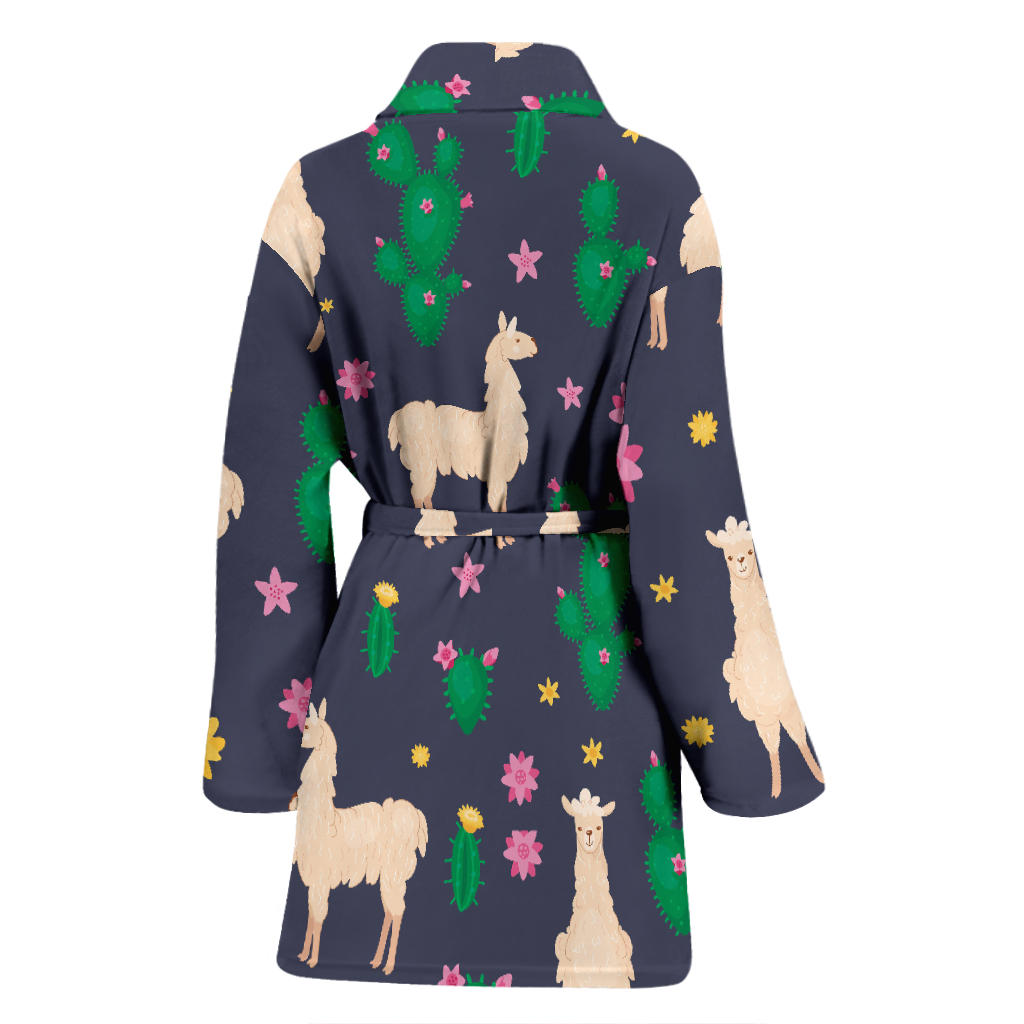 Llama Cactus Pattern Print Design 012 Women Bathrobe