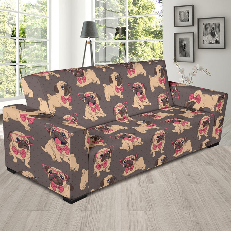 Pug Pattern Print Design A05 Sofa Slipcover