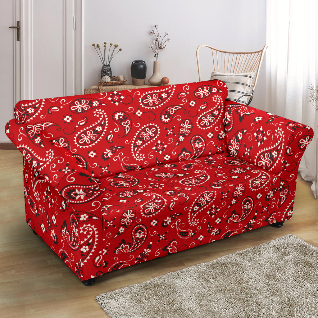 Bandana Paisley Red Print Design LKS3011 Loveseat Couch Slipcover