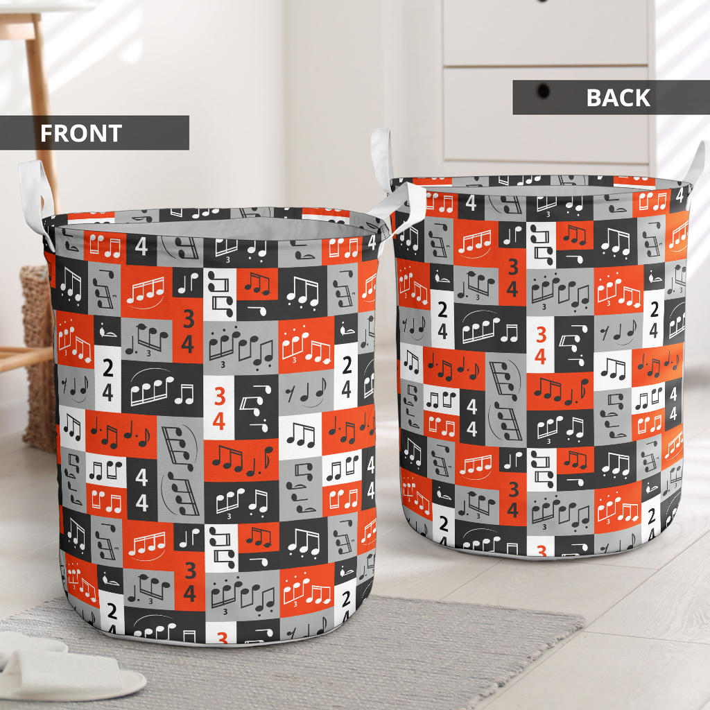 Music Note Design Themed Print Laundry Basket