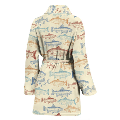 Salmon Fish Print Design LKS302 Women Bathrobe