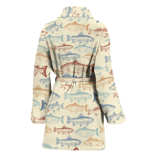 Salmon Fish Print Design LKS302 Women Bathrobe