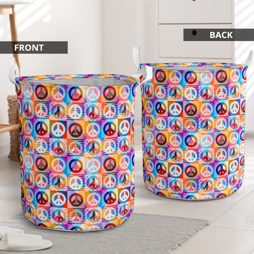 Peace Sign Patchwork Design Print Laundry Basket