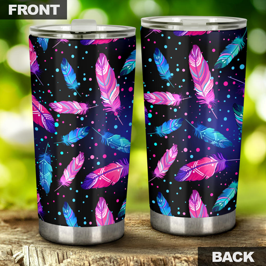 Feather Colorful Boho Design Print Tumbler