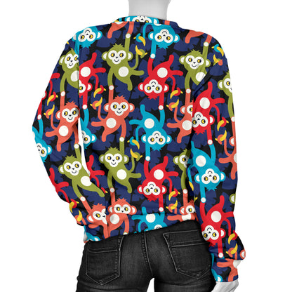 Monkey Colorful Design Themed Print Women Long Sleeve Sweatshirt