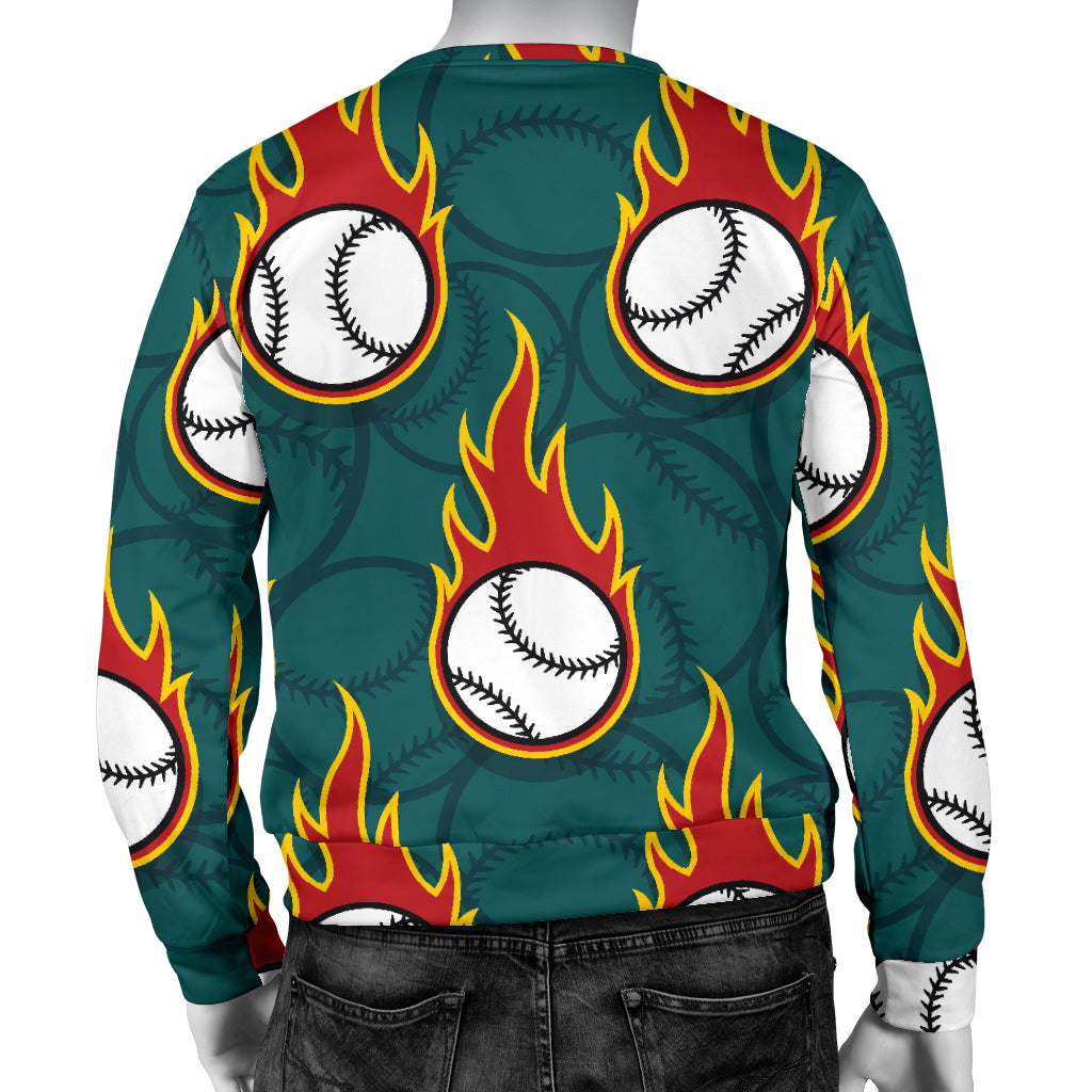 Baseball Fire Print Pattern Men Long Sleeve Sweatshirt