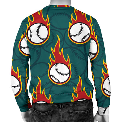 Baseball Fire Print Pattern Men Long Sleeve Sweatshirt