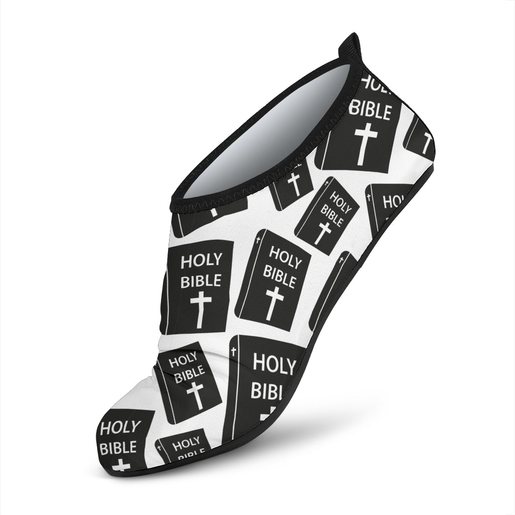 Christian Holy Bible Book Pattern Aqua Water Shoes