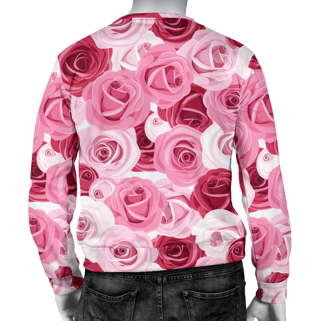 Pink Red Rose Pattern Print Men Long Sleeve Sweatshirt