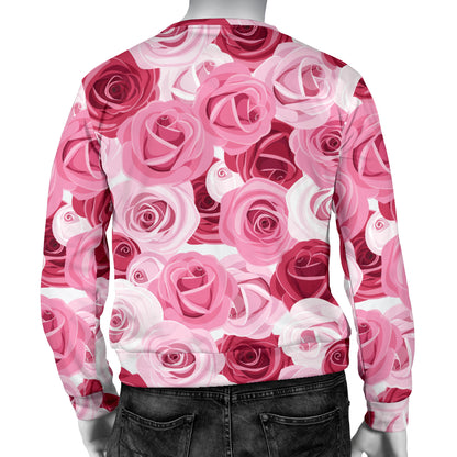 Pink Red Rose Pattern Print Men Long Sleeve Sweatshirt
