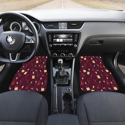 Wine Themed Pattern Print Car Floor Mats Front Back