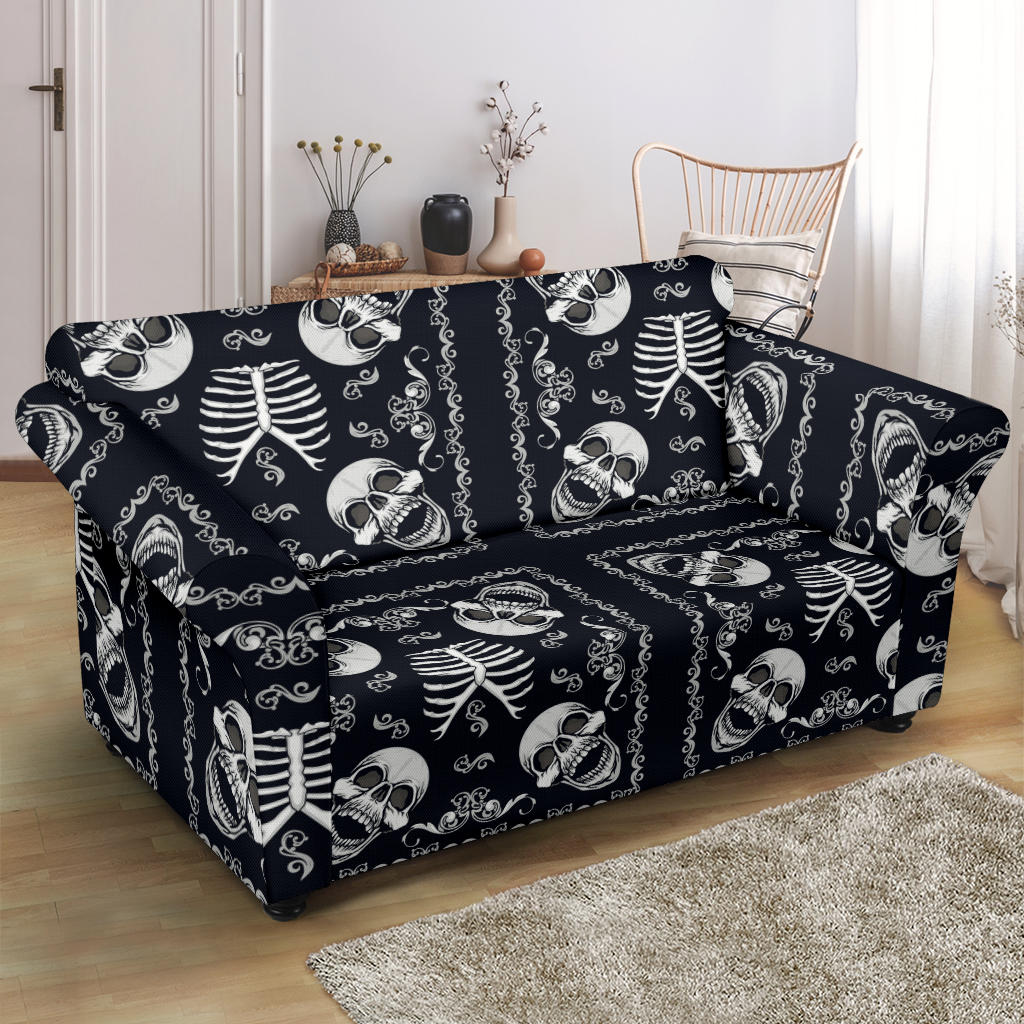 Bandana Skull Black White Print Design LKS306 Loveseat Couch Slipcover