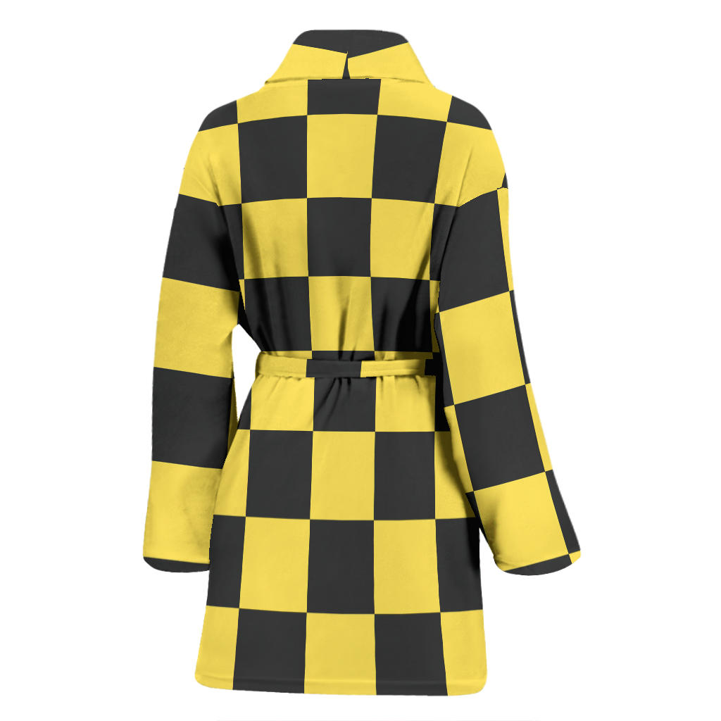 Checkered Yellow Pattern Print Design 03 Women Bathrobe