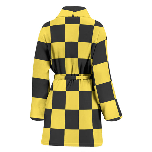 Checkered Yellow Pattern Print Design 03 Women Bathrobe
