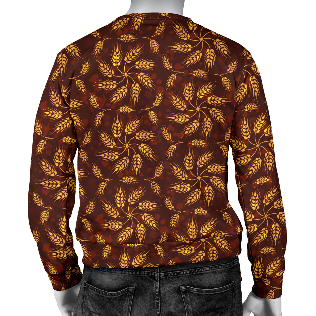 Agricultural Brown Wheat Print Pattern Men Long Sleeve Sweatshirt