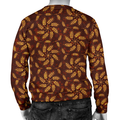 Agricultural Brown Wheat Print Pattern Men Long Sleeve Sweatshirt