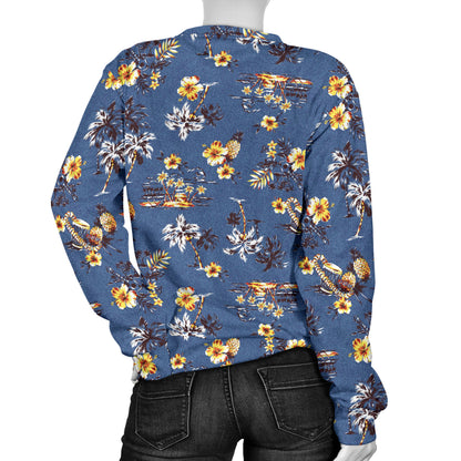Hawaiian Flower Blue Print Women Long Sleeve Sweatshirt