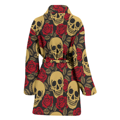 Skull And Roses Print Design LKS302 Women Bathrobe