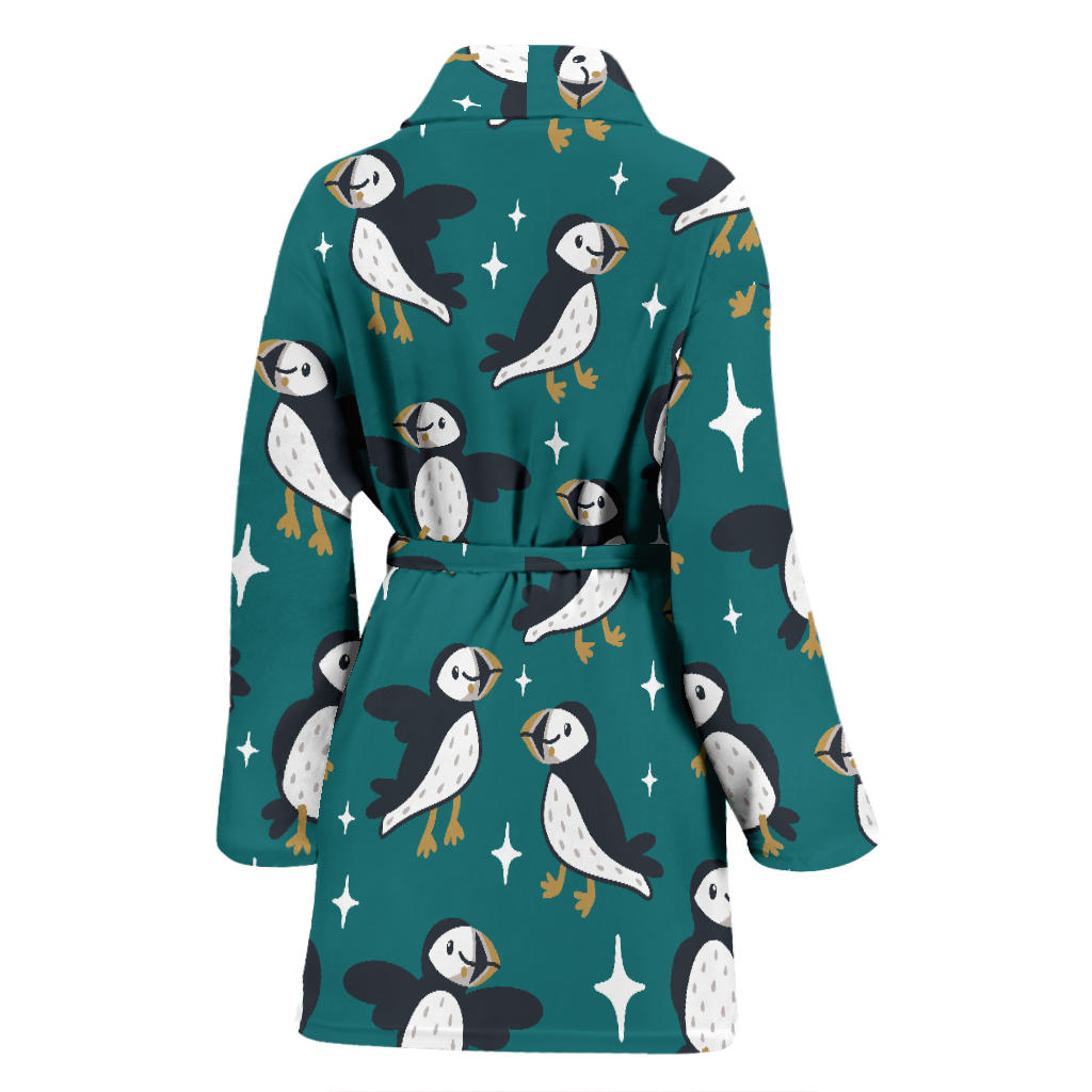 Puffin Pattern Print Design A05 Women Bathrobe