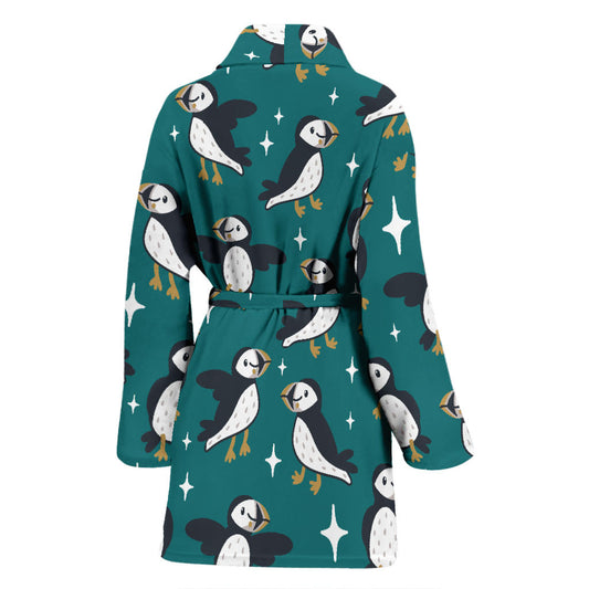 Puffin Pattern Print Design A05 Women Bathrobe