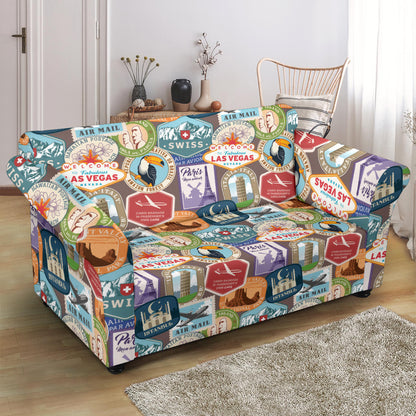 Travel Stamp Print Design LKS301 Loveseat Couch Slipcover