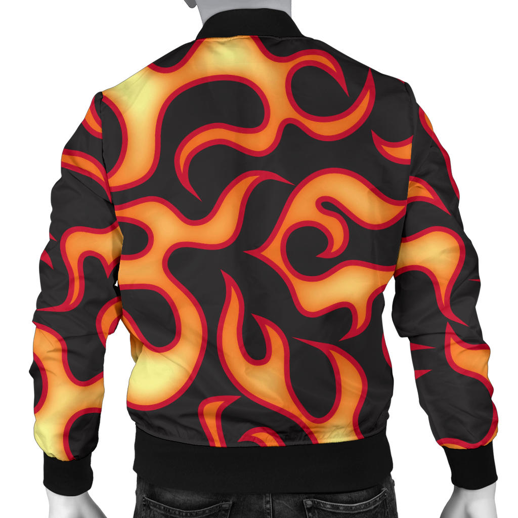 Flame Fire Themed Print Men Bomber Jacket