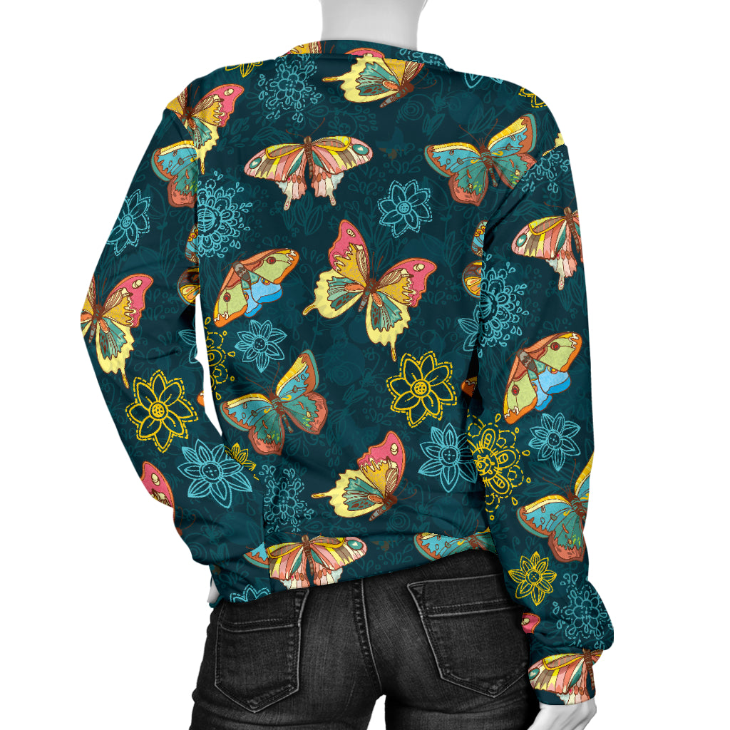 Butterfly Hand Draw Print Pattern Women Long Sleeve Sweatshirt