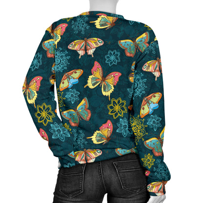 Butterfly Hand Draw Print Pattern Women Long Sleeve Sweatshirt