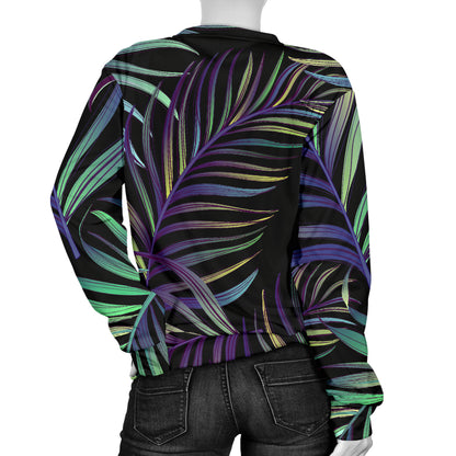 Tropical Palm Leaves Pattern Brightness Women Long Sleeve Sweatshirt