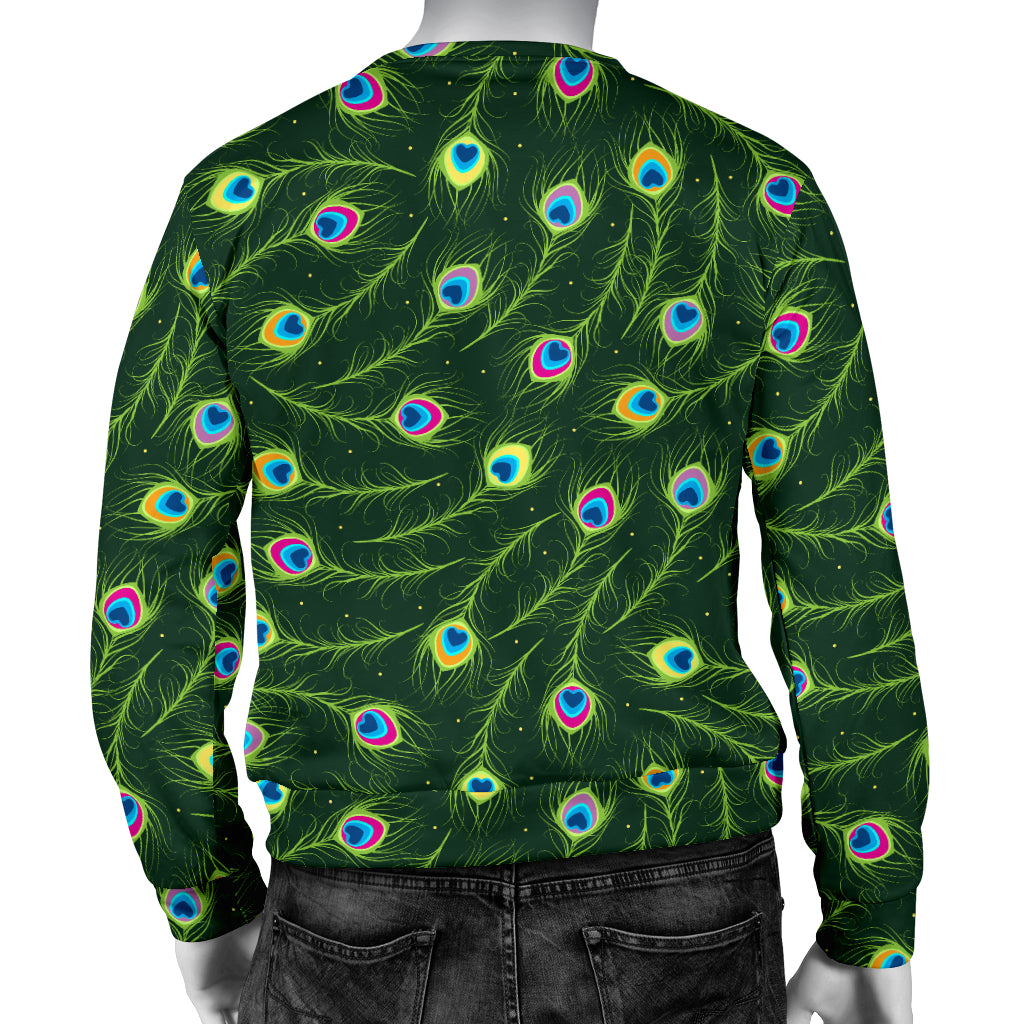 Peacock Feather Green Design Print Men Long Sleeve Sweatshirt