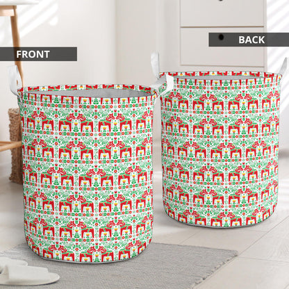 Swedish Dala Style Pattern Laundry Basket